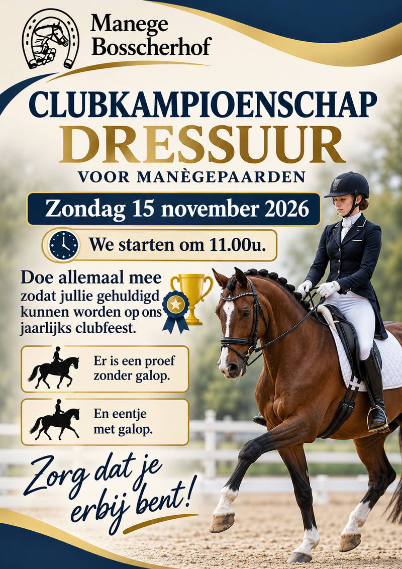 Clubkampioenschap dressuur manegepaarden 15 november 2026